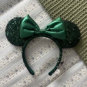 Disney Parks | Minnie Mouse Ears Headband Emerald Green Sequins